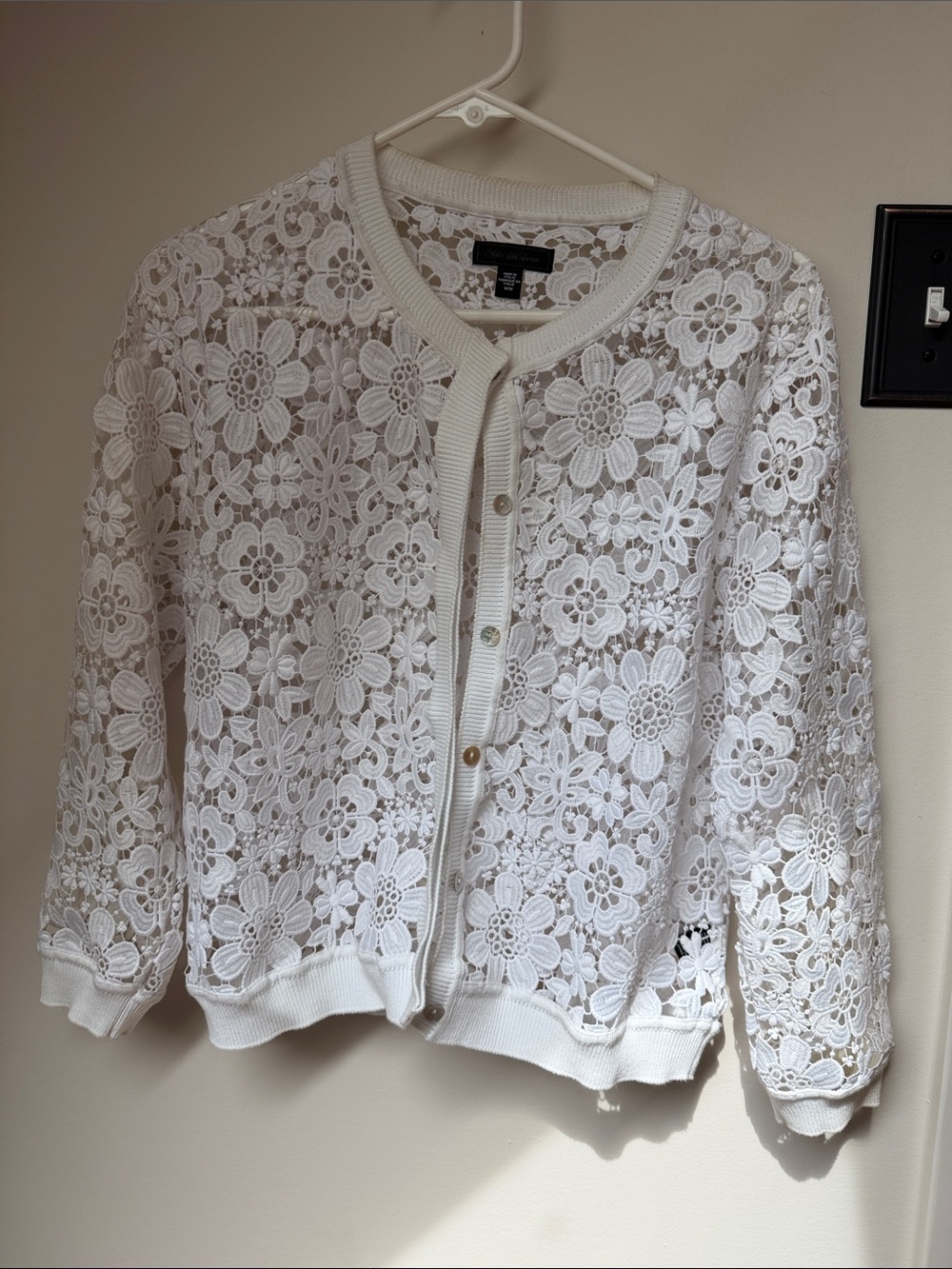 Saks Fifth Avenue Black Label White Floral Lace Cardigan Blazer